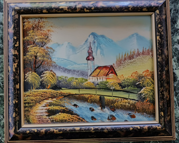 Ölbild 29 cm x 25 cm Berge - Landschaft