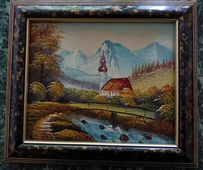 Ölbild 29 cm x 26 cm Berge - Landschaft Kunstatelier - A