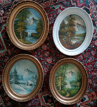 4 wunderbare Ölbilder Oval - 32 x 27 cm