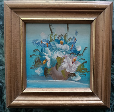 kl. Ölbild 10 x 10 cm  - Blumen Buket