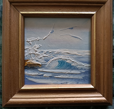 Ölbild 10 x 10 cm , Welle & Möven
