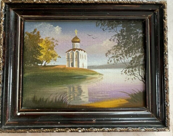Ölbild Kirchkaplele am See  russisch, 15 x 12 cm