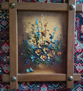 Ölbild Motiv Blumen  30 x 39 cm hoch  Holzrahmen