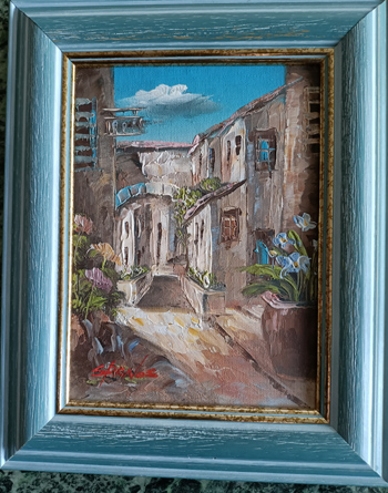 Ölbild Dorf Innenstadt San Remo 16 x 24 cm