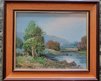 Sehr schönes altes Landschaftsbild am See Ölbild