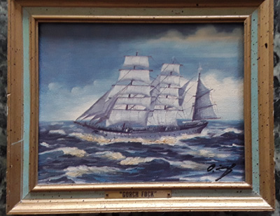 Kleines Ölgemälde, Segelschiff Gorch Fock + Signatur