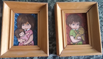 Zwei süsse kleine Kinderbilder 10,5 cm Höhe x 8,5 cm Ölbilder *