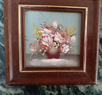 Wunderbares Ölbild 11 cm x 11 cm -  Blumenbouket