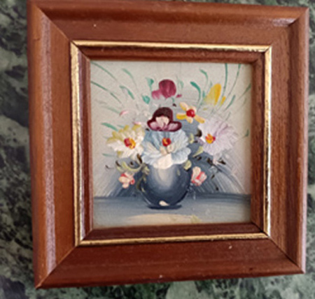 Wunderbares Ölbild 11 cm x 11 cm + Rahmen,Blumenstrauß