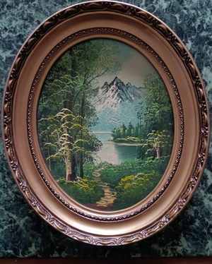 Ovales Ölbild 32 cm x 27 cm Breite  Landschaft