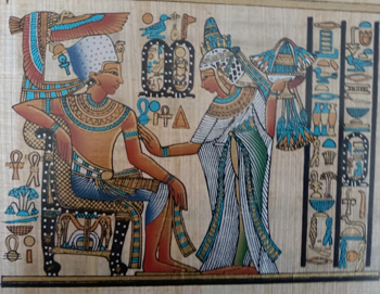 Schönes Papyrus Bild unter Glasrahmen 23 x 17 cm,